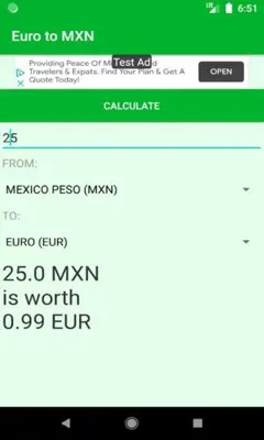 Euro to MXN currency converter android App screenshot 1